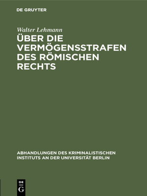 cover image of Über die Vermögensstrafen des römischen Rechts